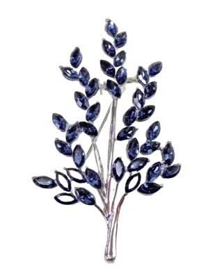 Blue crystal tree pin brooch with sparkling marquise crystals, silver tree  New - Image 1 of 4