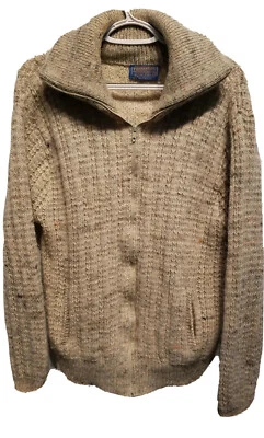Vintage Pendleton Full Zip Wool Collard Mock Neck Oatmeal Sweater Mens Large - Image 1 of 4