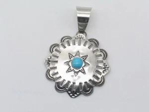 Native American Navajo Handmade Sterling Silver and Turquois Concho Pendant - Picture 1 of 7
