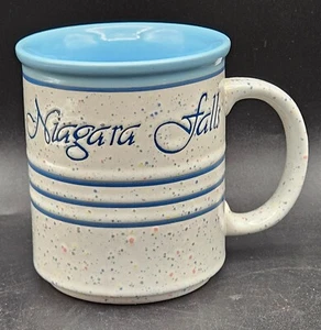 Taza de café de recuerdo de cerámica moteada azul de las Cataratas del Niágara - Imagen 1 de 9