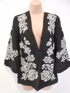 M&S Peruna Black Embroidery Short Overcoat Jacket All season (NEW)-UK size Small - Picture 1 of 7