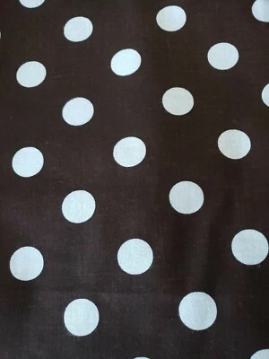 Vntg Sewing Fabric Large White Polka Dots Dark Brown 1.25ydX45" Cotton - Image 1 of 4