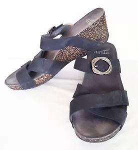 Dansko Sandal Sz 10 42 Susie Slide Open Toe Strap Black Wedge Platform - Picture 1 of 6