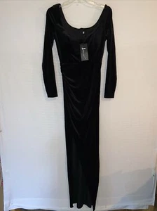 NWT Miss Ord Blk Velvet Long Sleeve Mermaid Maxi Dress With thigh, High Slit ￼ - Picture 1 of 22