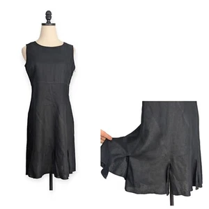 Mini Vestido Vintage Anne Klein Lino Rodilla Corto Acampanado Lavado de Coches Volantes Negro 8P - Imagen 1 de 10