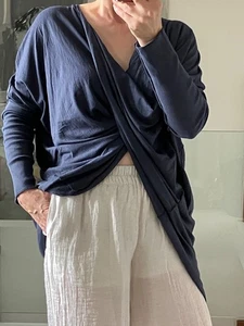 Diverso Made in Italy Lagenlook Top Wickel/ Twist Front Navy Baumwolle One Size - Bild 1 von 10
