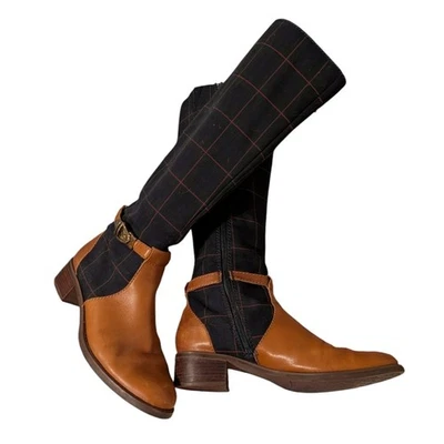 Botas de montar altas a cuadros de cuero marrón vintage Etienne Aigner años 90 Y2K para mujer 7,5 Foto 1 de 4