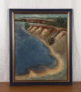 Olio scogliera mare originale, dipinto paesaggio costiero vintage, artista Palamar - Foto 1 di 11