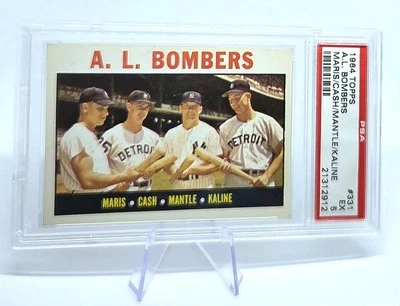 1964 Topps AL Bombers Mickey Mantle Roger Maris Kaline Cash #331 PSA 5 Vintage  - Imagem 1 de 3