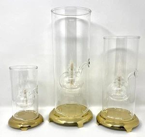 Set Of 3 Vintage Decor Wolfard Hand Blown Glass Oil Lamps w/ Brass Bases & Wicks - Picture 1 of 24
