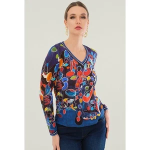 Simply Art Dolcezza Provencal Market V-Neck Long Sleeve Tee Multi-Color Women M - Picture 1 of 9