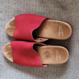 Dansko Shoes Womens Size 37 Leather Wooden Slip On Clogs Sandals Comfort Heel - Picture 1 of 13