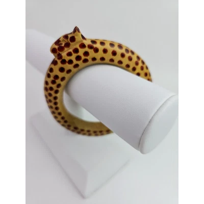 Brazalete Brazalete Madera Tallado Artesano Leopardo Safari Africano Manchado Pintado Foto 1 de 4
