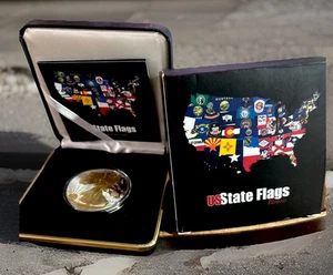 US State Flag Liberty Eagle 1 oz Silver Coin Gilded  Illinois 2015 W/Box & COA - Picture 1 of 7