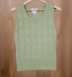 TALBOTS Sweater Vest Womens Small 100% Mercerized Olive Green Vneck Pullover Top - Picture 1 of 9