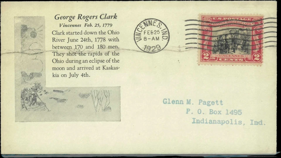 SAVOYSTAMPS- USA Cover -1929- George Rogers Clark -# 651 FDC, Vincennes, Indiana - Image 1 of 1