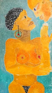 PINTURA AL ÓLEO ABSTRACTA VINTAGE RETRATO MUJER DESNUDA FIRMADO - Imagen 1 de 12
