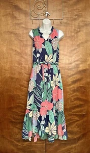 Talbots ärmelloses Maxikleid mit Rüschensaum Damen 2 tropische Blumen Baumwolle gefüttert - Bild 1 von 20