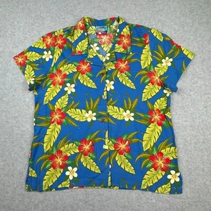 VTG 80s Reyn Spooner Joe Kealohas Hawaiian Shirt Womens M Blue Hibiscus Tropical - Picture 1 of 7