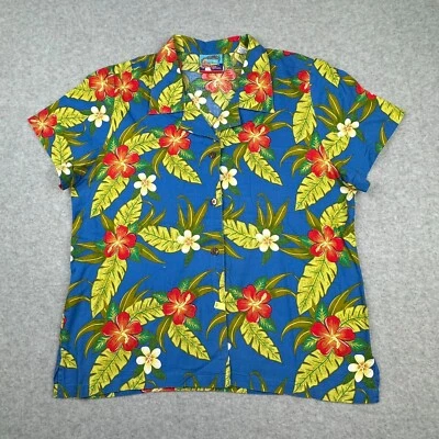 Camisa Hawaiana De Colección Años 80 Reyn Spooner Joe Kealohas Para Mujer M Azul Hibisco Tropical Foto 1 de 4