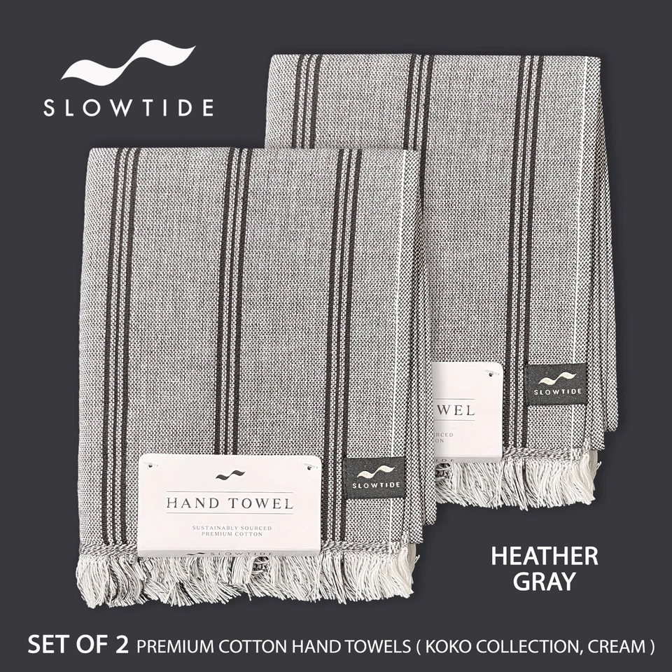 2 toallas de mano de algodón sostenible SLOWTIDE Koko a rayas con flecos gris crema íñigo Foto 1 de 1