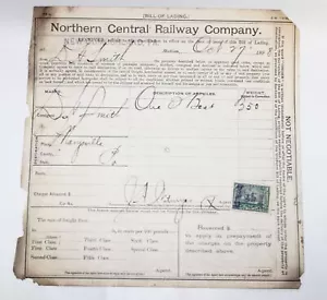 1898 Northern Central Railway Company New Cumberland PA Bill of Lading Loading - Picture 1 of 5