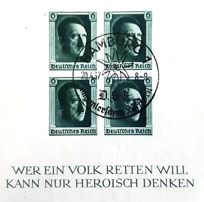 GERMAN EMPIRE 1937 - HITLER'S BIRTHDAY MINIATURE SHEET USED ON ENVELOPE RARE!!! - Image 1 of 3