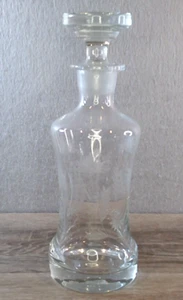Vintage MCM Markenlos Floral Geätzt Klar Kristall Wisky Wein Dekanter & Stopfen - Bild 1 von 11
