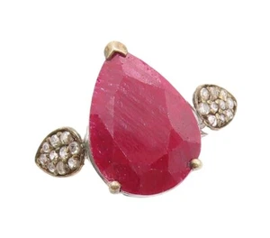 925 Sterling Silver Vintage Ring Diamonds & Drop Cut Ruby Sz 8 RG30767 - Picture 1 of 6