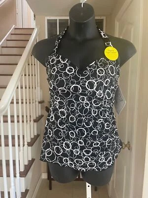 NWT It Figures ! Cute  Black White C Cup & Up H Back Sarong Swimsuit 20W - Image 1 of 4