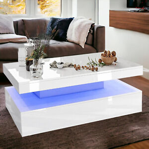 High Gloss LED Coffee Table With Storage 2 Drawers Modern Living Room Furniture