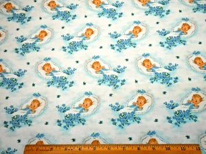 Nursery Fabric 2/3+ Yard Welcome Baby Blue Floral Blue & White Premium Cotton - Picture 1 of 2