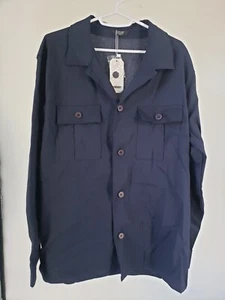 New Coofandy Linen Blend Button Down Dual Pocket Shirt Long Sleeve Navy Size M - Picture 1 of 8