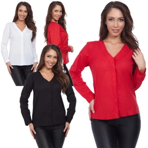 Women's Long Sleeve Elegant Shirt in Classic Colours Blouse with Buttons FT3404 - Picture 1 of 11