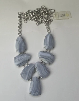 Kendra Scott Harlie Statement Necklace Blue Lace Agate Silver Tone NEW NWT - Image 1 of 4