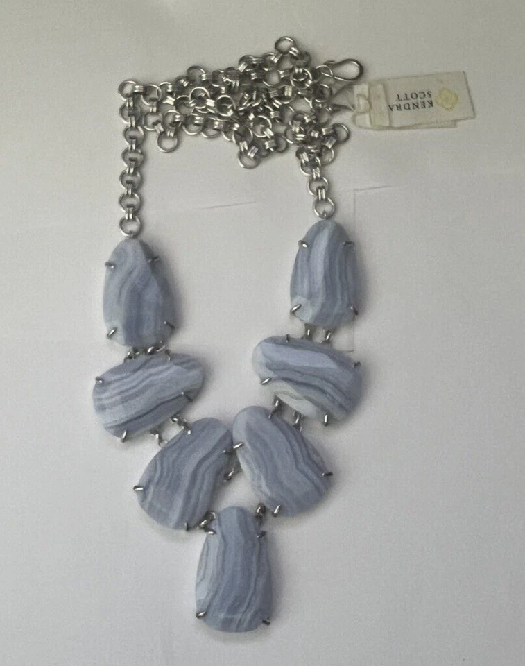 Collar Kendra Scott Harlie Declaración Azul Encaje Ágata Tono Plata NUEVO NUEVO CON ETIQUETAS Foto 1 de 4
