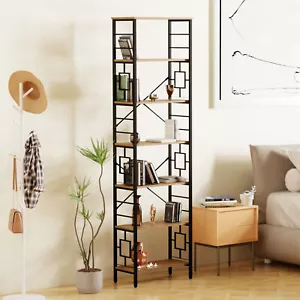 Tall Bookcase, 84 Inch Industrial Bookcase with Metal Frame and Open Shelves - Picture 1 of 29