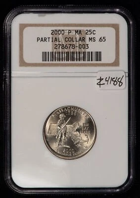 2000-P 25c US State Quarter Massachusetts Error Partial Collar- NGC MS65 - Z4188 - Image 1 of 4