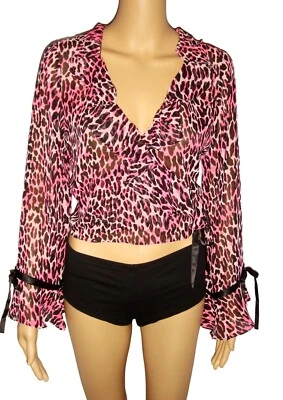 Блузка с запахом Betsy Johnson Intimates розовая и черная леопардовый принт б/у в отличном состоянии размер M/L - Изображение 1 из 4