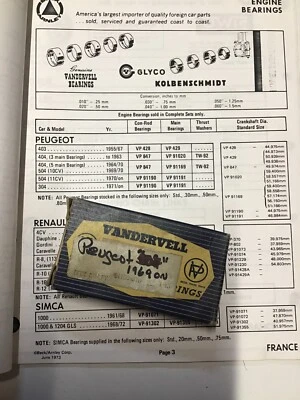 Peugeot 304 & 504 NOS Vandervell Standard Conecting Rod Bearings - Image 1 of 4
