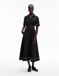 WITCHERY black linen Utility Short Sleeve Maxi Dress Sz 4 gently wornRRP $249.00 - Picture 1 of 11