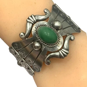 Bracciale Polsino Cerchiato Vintage Messico Argento Sterling Turchese Grosso 70gra - Foto 1 di 12