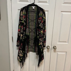 Drapierter bunter Azteken Strick Cardigan Pullover großes geometrisches Design - B1 - Bild 1 von 5