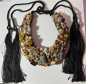 ARTISAN SGND HAND CRAFTED HEAVY MULTI STONE SBEADS COLLAR NECKLACE STATEMENT - Picture 1 of 10