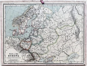 1890s Germany HISTORICAL MAP of NORTH and EASTERN EUROPE in beginning of XIV ct. - Picture 1 of 2