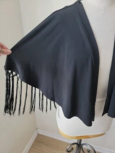 Y2k Black Short Sleeve Crop Cardigan Shrug Cover Up Small Black Stretch Fringe - Picture 1 of 9