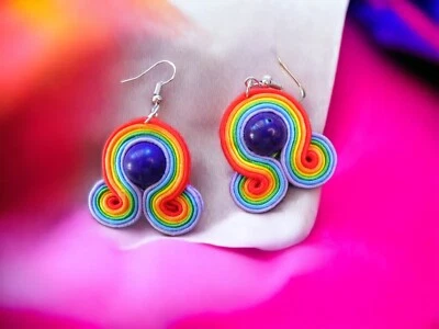 Ohrringe Technik soutache Kunsthandwerk , Regenbogen - Bild 1 von 3