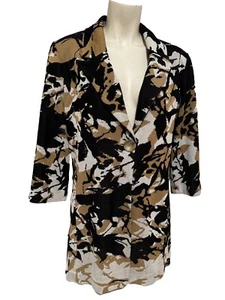 Misook Ponte Knit One Button Jacket Black Tan Print Knit Long Sleeve Women’s M - Picture 1 of 7