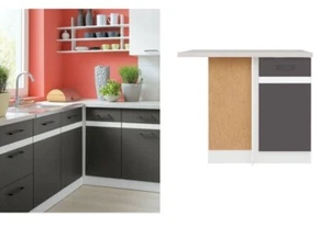 Kitchen Corner Base Cabinet 100cm Unit 1000mm Left Lower Cupboard Grey Junona - Picture 1 of 12