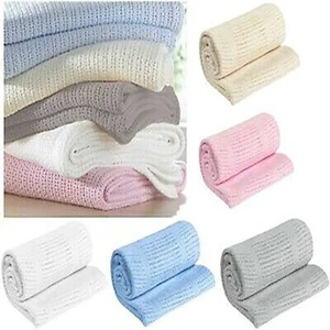 3 x 100% Cotton Baby Cellular Blanket Crib Pram Cot Bed 70 x 90 cm - Picture 1 of 8